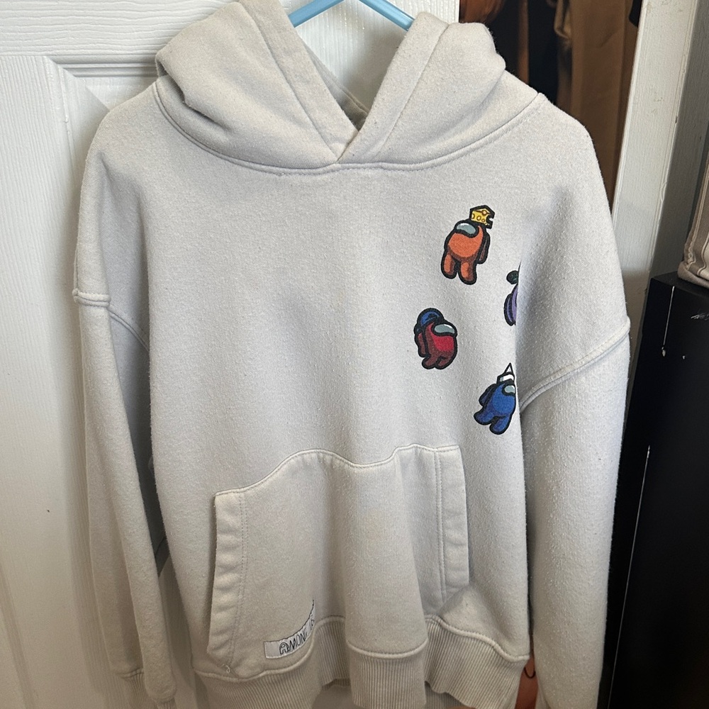 Zara Light Gray Hoodie with Colorful Characters